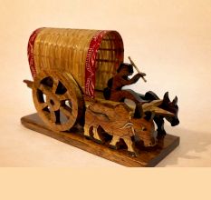 Handcrafted Wood Bullock Cart Figurine